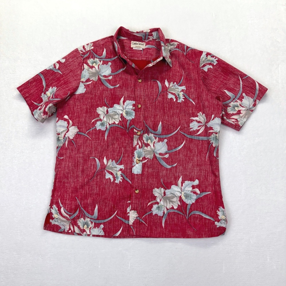Cooke Street Floral Aloha Shirt Mens XL Red Cotton Button Up Made in USA Vintage